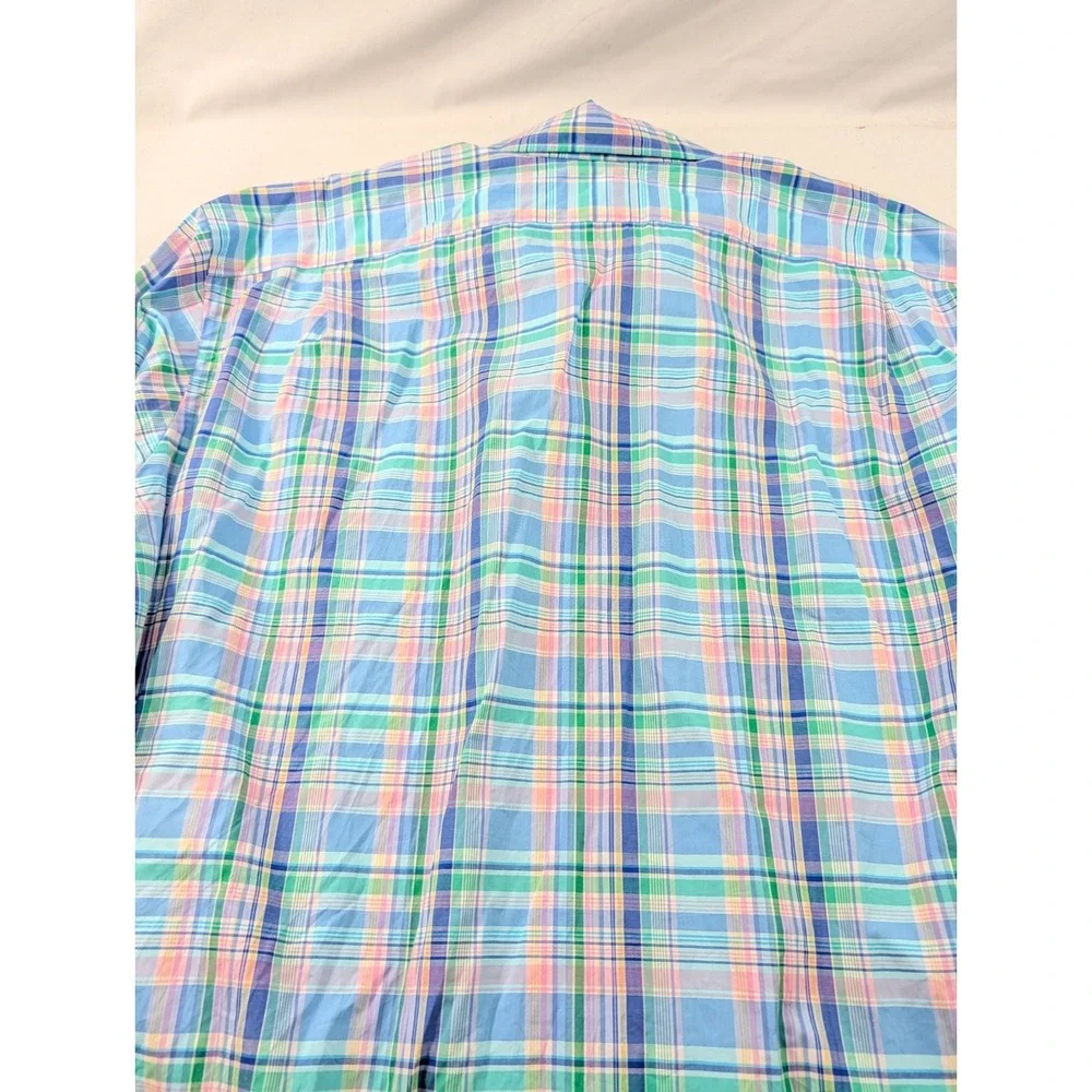 Ralph Lauren Men 4XLT Plaid Button Down Shirt  Blue Pink Check Long Sleeve Pony